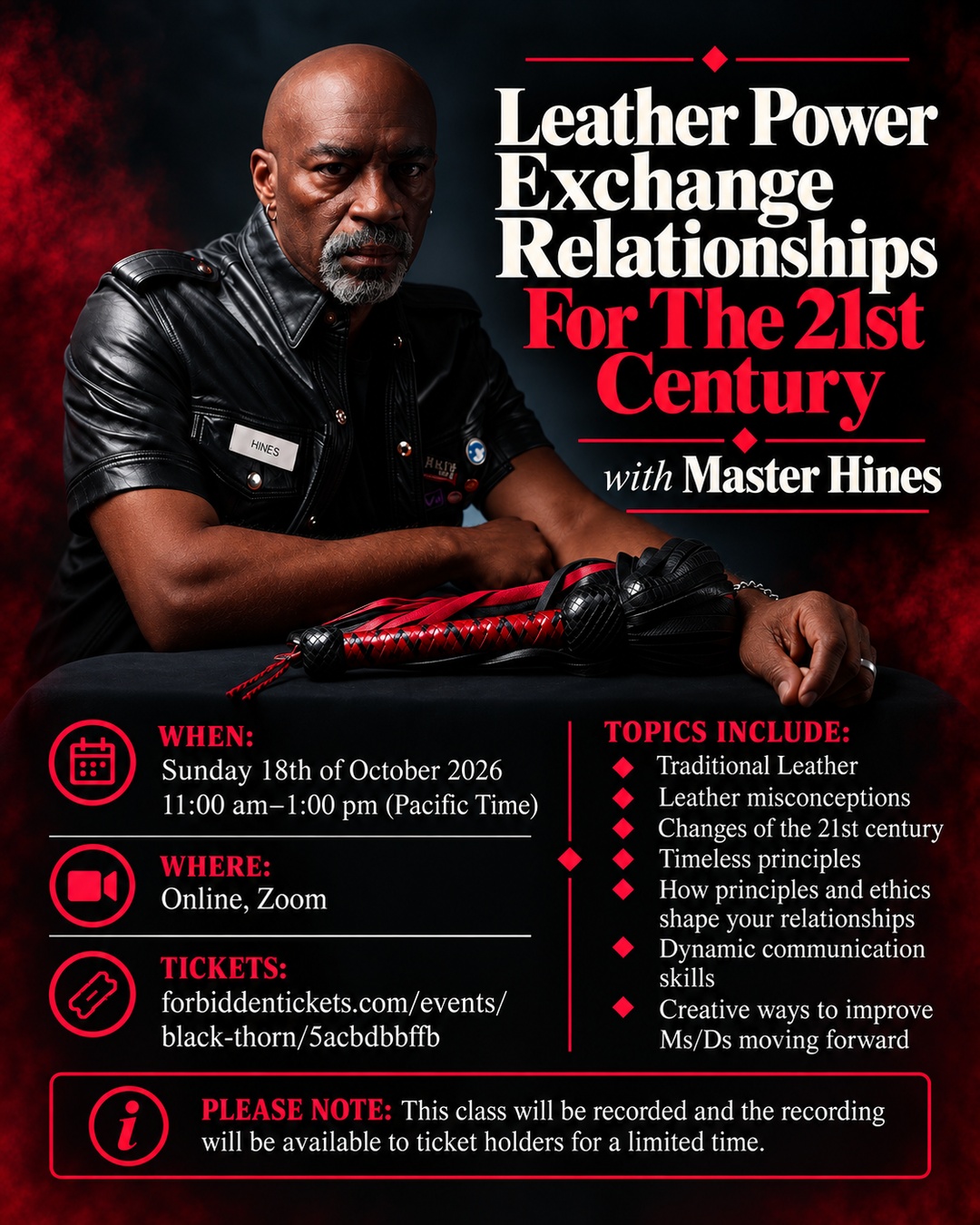 Poster for Leather Power Exchange Relationships For The 21st Century w/ Master Hines!